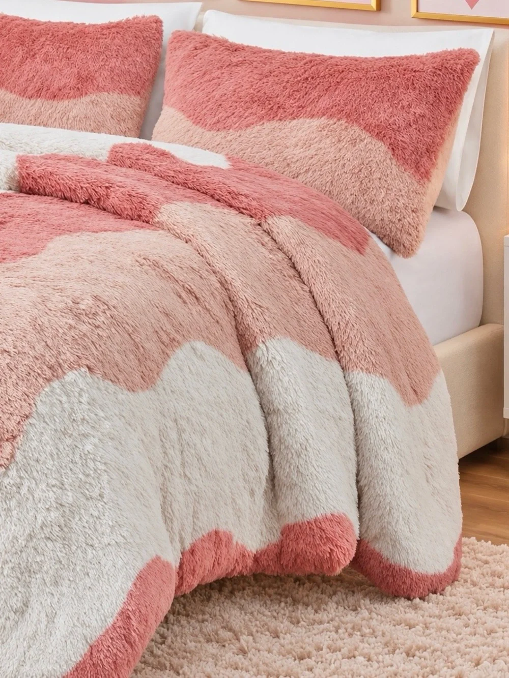 Intelligent Design Pink Shaggy Faux Fur Full Queen Comforter Set